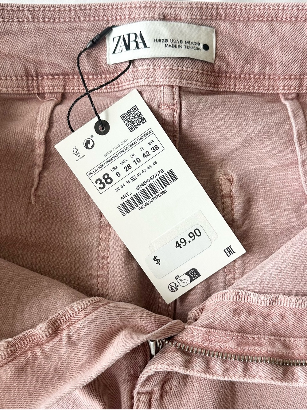 Brand New w Tags! ZARA High Rise Wide-Leg Marine Rose Jeans Size EU 38 / US 6 - Picture 10 of 10